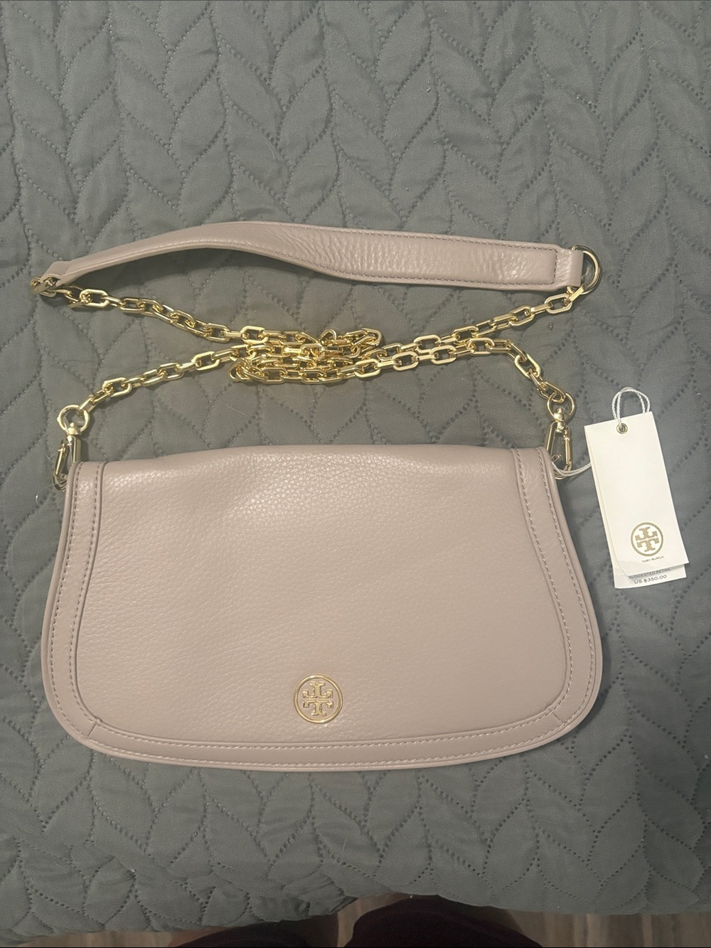 Tory Burch Blush Leather Shoulder Bag with Gold Chain